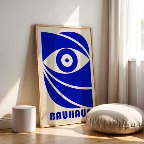 Blue & Cream Poster Prints | Minimalist Abstract Wall Art Graphic Design | Bauhaus Eye Modern Wall Decor