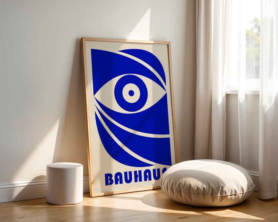 Blue & Cream Poster Prints | Minimalist Abstract Wall Art Graphic Design | Bauhaus Eye Modern Wall Decor