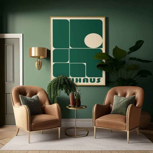 Green and Beige Classic Bauhaus Style Poster Prints | Minimalist Geometric Composition in Green | Modern Graphic Design Wall Art