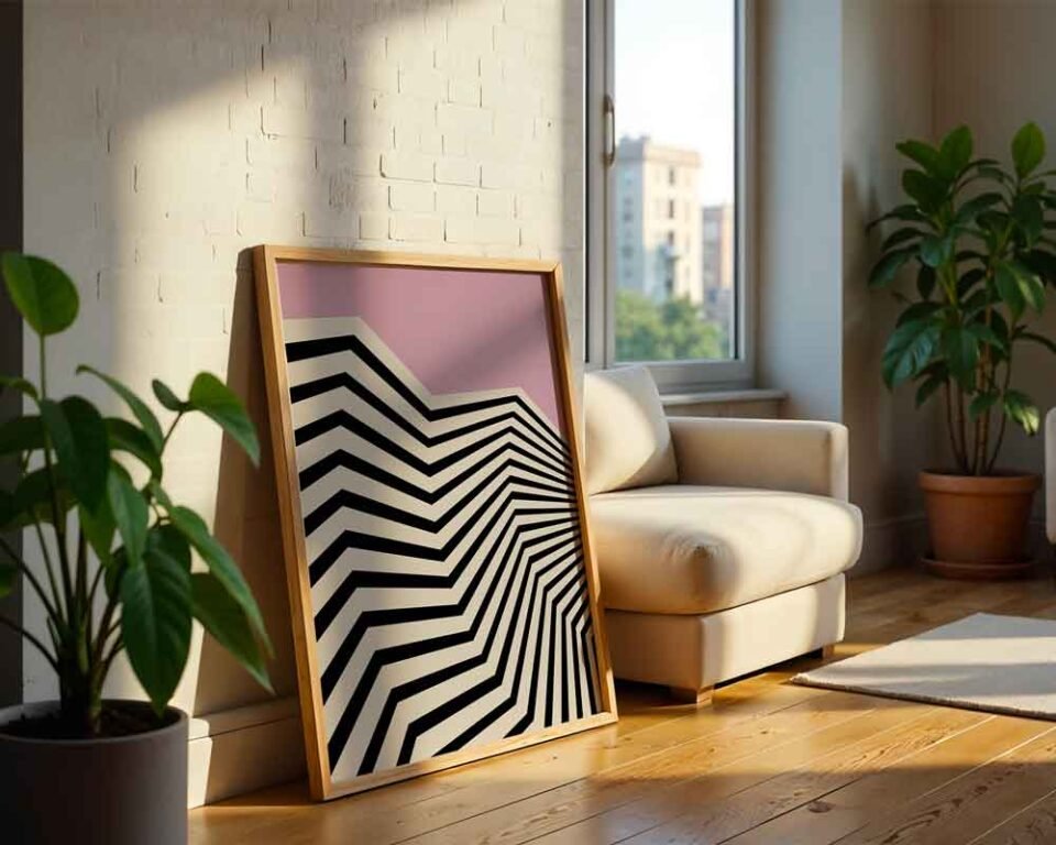 Modernist Zig Zag Poster Prints | Abstract Geometric Wall Art | Black and Pink Living Room Wall Art