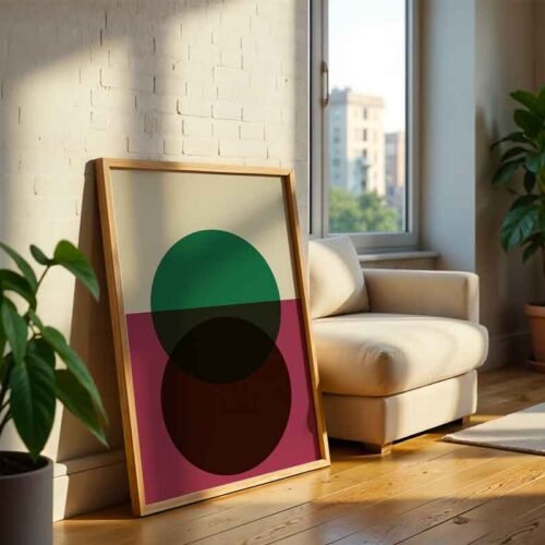 Overlapping Circles Minimalist Poster Print | Sophisticated Colour Block Wall Art | Modern Green & Magenta Graphic Design Print