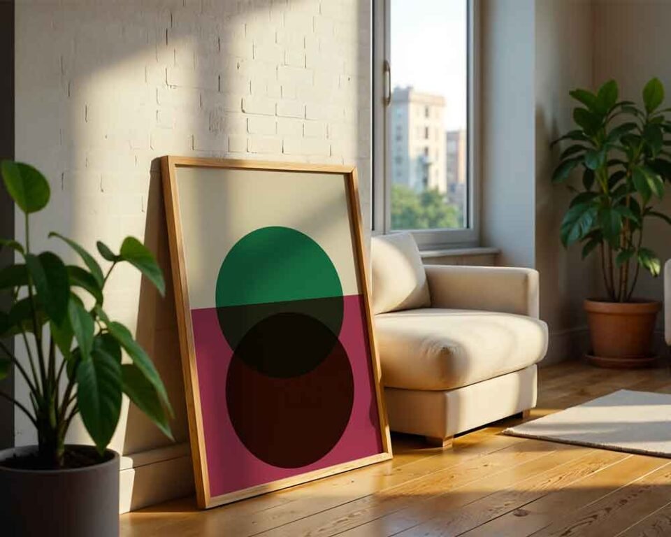 Overlapping Circles Minimalist Poster Print | Sophisticated Colour Block Wall Art | Modern Green & Magenta Graphic Design Print
