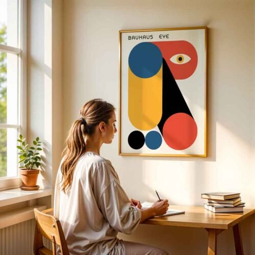 Primary Modernist Bauhaus Eye Poster Print | Abstract Geometric Figure with Primary Colours | Modernist Wall Art for Home or Office Decor