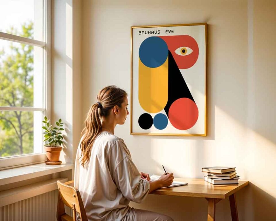 Primary Modernist Bauhaus Eye Poster Print | Abstract Geometric Figure with Primary Colours | Modernist Wall Art for Home or Office Decor