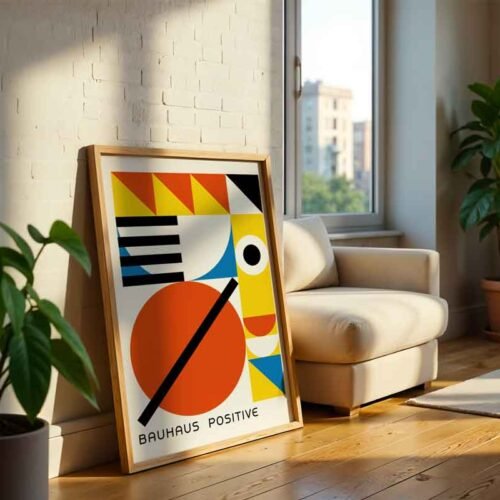 Bauhaus Positive Poster Print | Abstract Geometric Figure with Primary Colours | Modernist Wall Art for Home or Office Decor