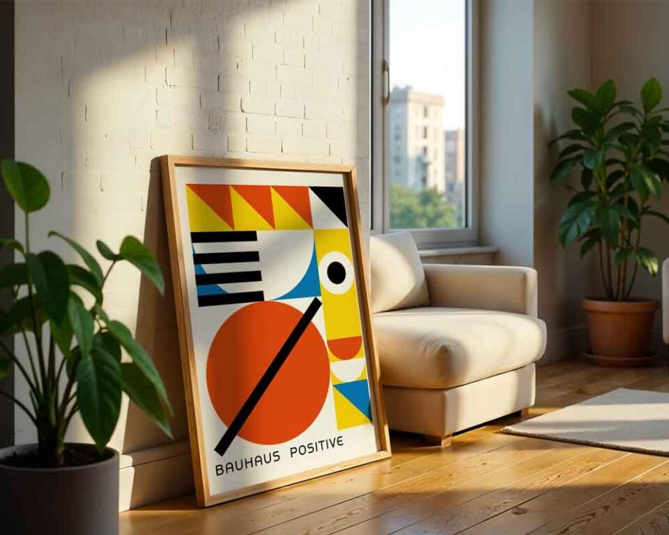 Bauhaus Positive Poster Print | Abstract Geometric Figure with Primary Colours | Modernist Wall Art for Home or Office Decor