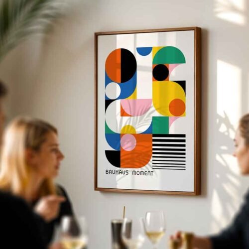 Bauhaus Moment Poster Print | Colourful Geometric Abstract Shapes | Modernist Wall Art for Living Room or Office Decor