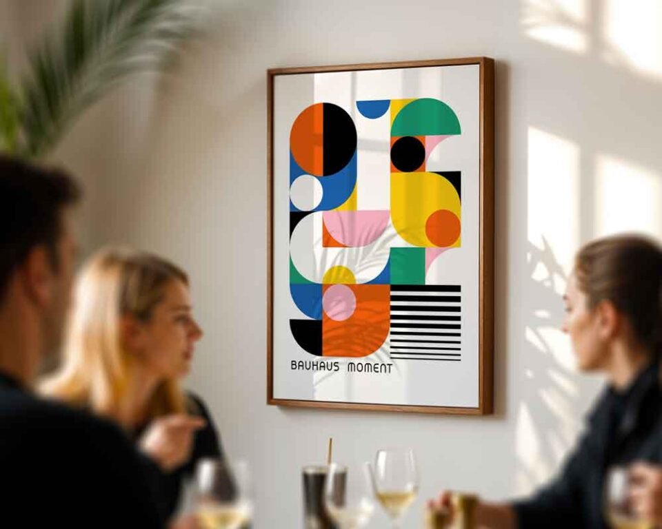 Bauhaus Moment Poster Print | Colourful Geometric Abstract Shapes | Modernist Wall Art for Living Room or Office Decor