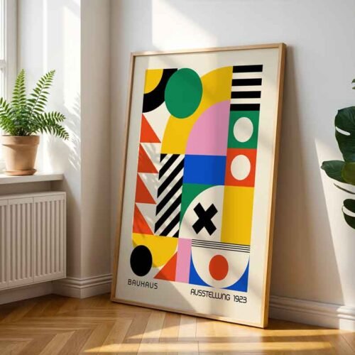 Bauhaus Ausstellung Poster Print | Colourful Geometric Abstract Art | Modernist Wall Decor with Shapes & Stripes for Living Room Wall Art