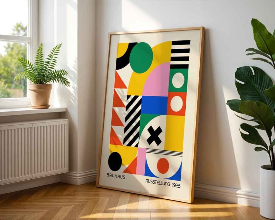 Bauhaus Ausstellung Poster Print | Colourful Geometric Abstract Art | Modernist Wall Decor with Shapes & Stripes for Living Room Wall Art