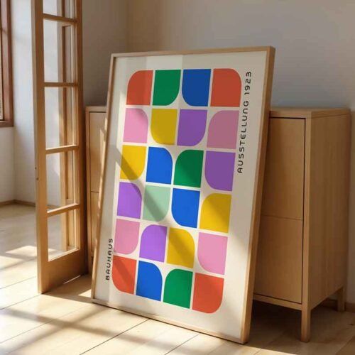 Retro Geometric Grid Poster | Bauhaus 1923 Exhibition Style Wall Art | Colourful Modernist Poster Print for Home Decor