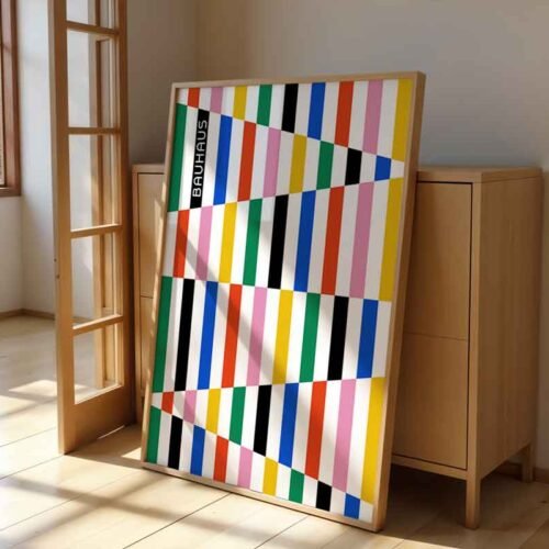 Playful Bauhaus Striped Poster Print | Vibrant Geometric Colour Block Art | Modernist Graphic Design Wall Decor