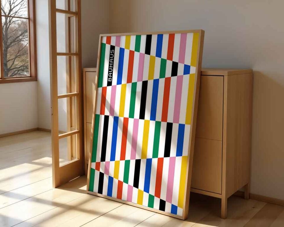 Playful Bauhaus Striped Poster Print | Vibrant Geometric Colour Block Art | Modernist Graphic Design Wall Decor