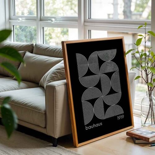 Hypnotic Black and White Arcs & Lines | Modernist Bauhaus Poster Print | Minimalist Graphic Design Wall Art