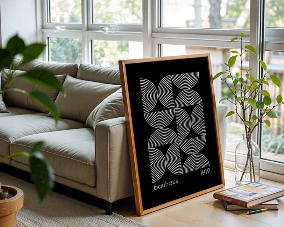 Hypnotic Black and White Arcs & Lines | Modernist Bauhaus Poster Print | Minimalist Graphic Design Wall Art