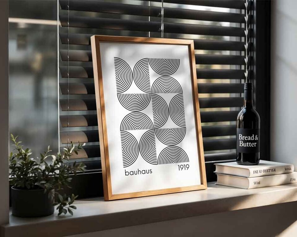 Bauhaus 1919 Poster Print | Black and White Geometric Op Art | Minimalist Abstract Arc Pattern for Modern Home Decor