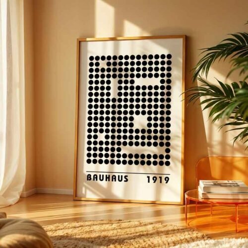 Abstract Dot Typography Poster Print | Vintage Bauhaus 1919 Modernist Black & White Graphic Design Wall Art Prints
