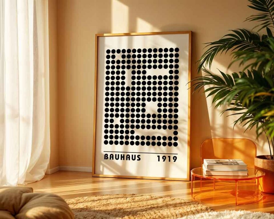 Abstract Dot Typography Poster Print | Vintage Bauhaus 1919 Modernist Black & White Graphic Design Wall Art Prints