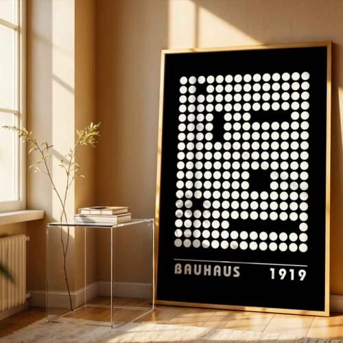 Typography Dot Bauhaus 1919 Poster Print | Black and White Geometric Polka Dot Art | Abstract Wall Art for Modern Minimalist Wall Decor