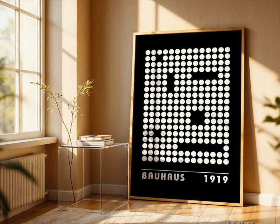Typography Dot Bauhaus 1919 Poster Print | Black and White Geometric Polka Dot Art | Abstract Wall Art for Modern Minimalist Wall Decor