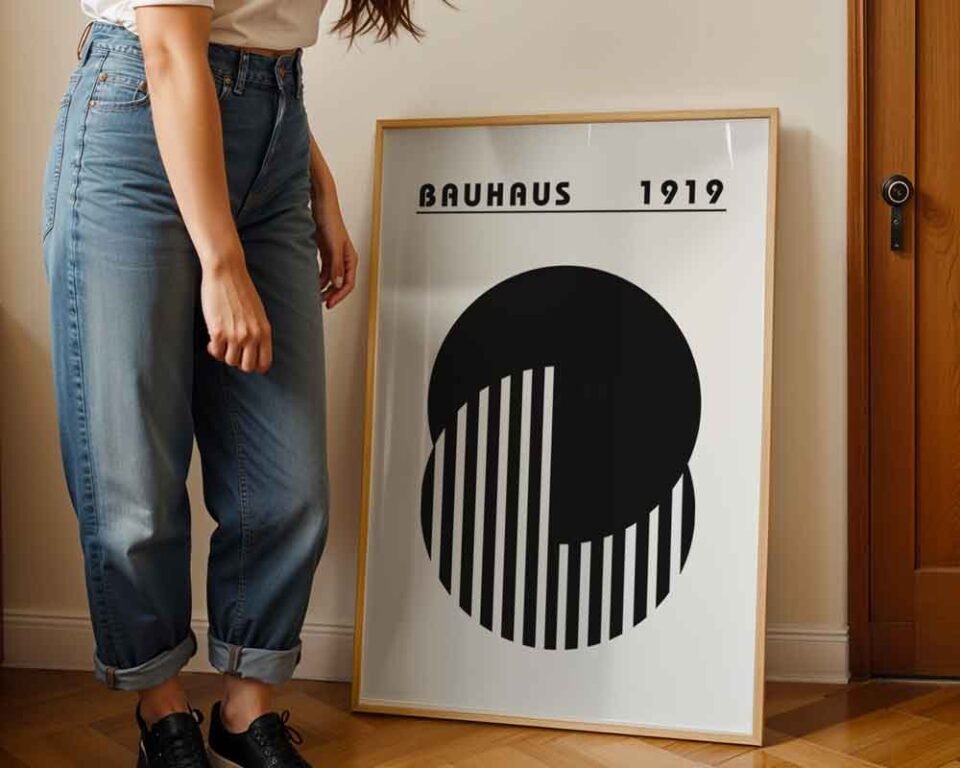 1919 Bauhaus Geometric Composition Poster Print | Modernist Vintage Wall Art | Black and White Graphic Print for Home or Office