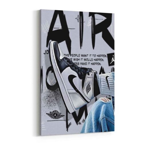 Make It Happen - Inspirational Quote Canvas | Air Jordan Sneaker Graffiti Art | Motivational Wall Decor for Gym or Office