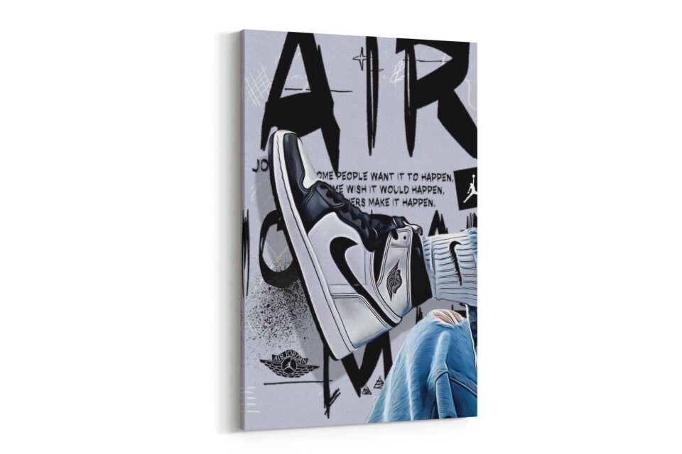 Make It Happen - Inspirational Quote Canvas | Air Jordan Sneaker Graffiti Art | Motivational Wall Decor for Gym or Office