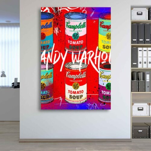 Andy Warhol Campbell's Soup Cans Canvas Art | Pop Art Graffiti Print | Colourful Modern Wall Decor for Kitchen or Dining Room