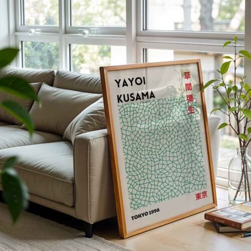 Yayoi Kusama Infinity Nets Tokyo 1998 Exhibition Poster Print | Green Abstract Pattern Wall Art | Contemporary Japanese Art Print