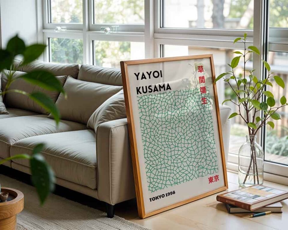 Yayoi Kusama Infinity Nets Tokyo 1998 Exhibition Poster Print | Green Abstract Pattern Wall Art | Contemporary Japanese Art Print