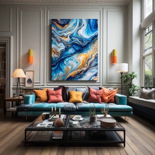 Cosmic River - Abstract Art Canvas Prints | Blue, Gold & White Marble Wall Decor | Modern Statement Artwork