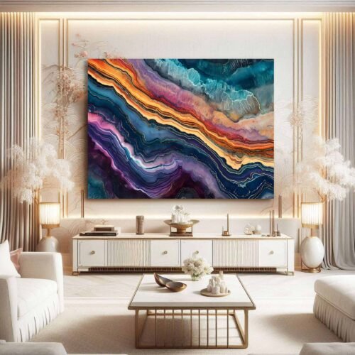 Geological Layers - Abstract Art Canvas Prints | Agate Inspired Fluid Art Print | Multi-Colour Modern Art Statement Piece