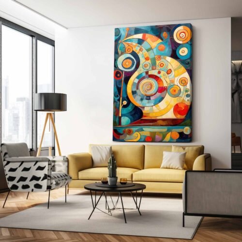 Cosmic Nautilus - Abstract Art Canvas Prints | Colourful Mosaic & Swirl Art Print | Modern Statement Piece for Home