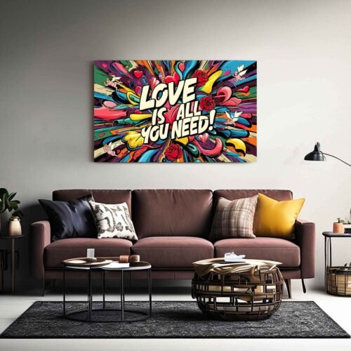 Love Is All You Need - Pop Art Print | Modern Comic Style Statement Piece | Colourful Graffiti Love Canvas Prints