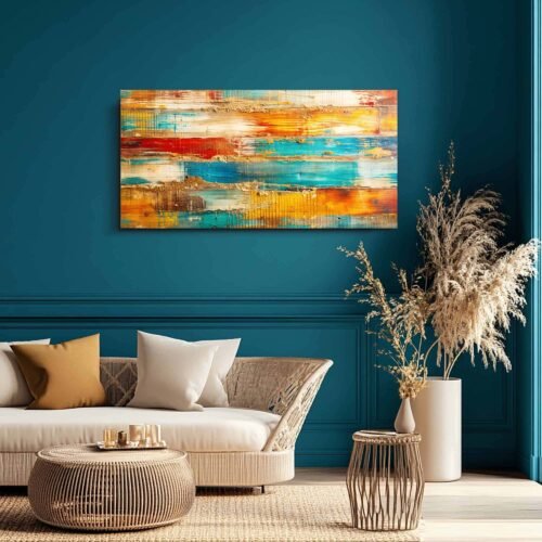 Distressed Wood - Canvas Print | Abstract Artwork with Peeling Paint Effect | Rustic Teal & Orange Wall Art