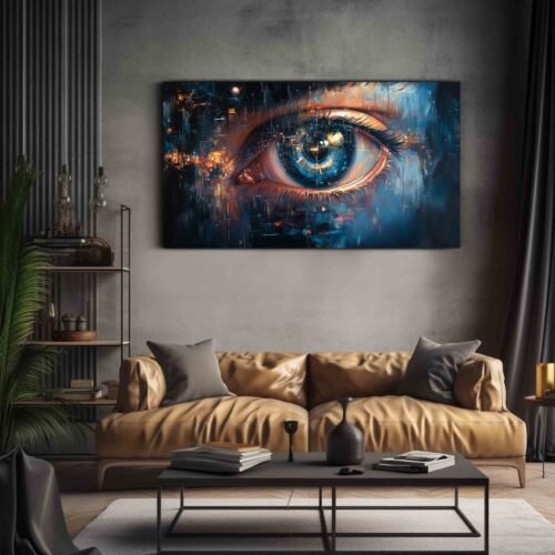 Cyberpunk Eye Canvas Print | Blue & Orange Sci-Fi Wall Art | Futuristic Tech Decor