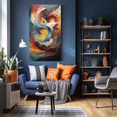 Elemental Fury - Dynamic Abstract Art Canvas Prints | Swirling Fire and Water Painting | Modern Statement Artwork