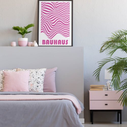 Classic Pink Waves Bauhaus Style Poster | Minimalist Geometric Composition | Modern Art Living Room Wall Art