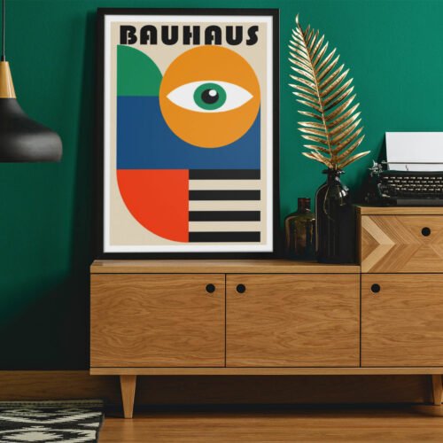 Modernist Figure Bauhaus Poster Prints | Abstract Geometric Figure with Eye | Colourful Modernist Wall Art for Home or Office Decor