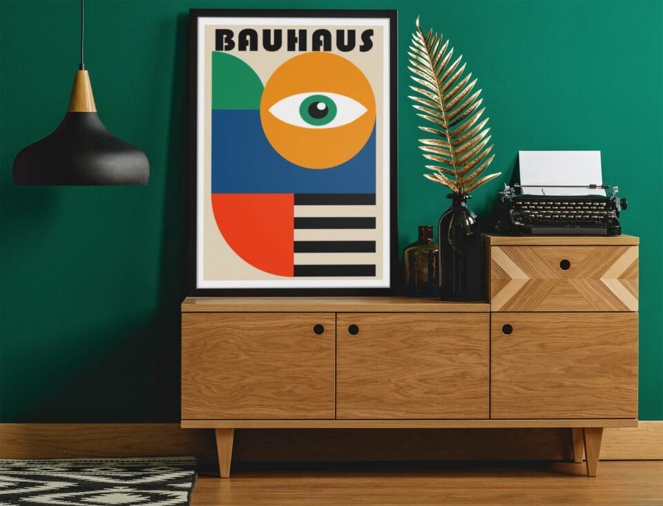 Modernist Figure Bauhaus Poster Prints | Abstract Geometric Figure with Eye | Colourful Modernist Wall Art for Home or Office Decor
