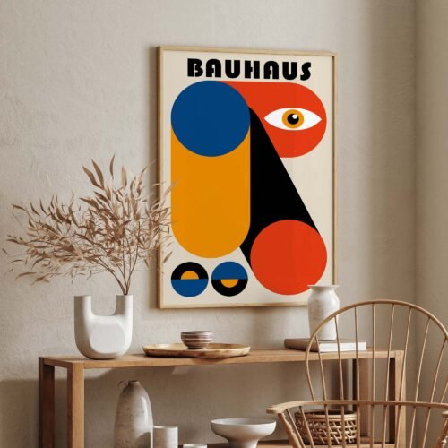 Bauhaus Figurative Poster Prints | Abstract Geometric Figure with Eye | Colourful Modernist Wall Art for Home or Office Decor