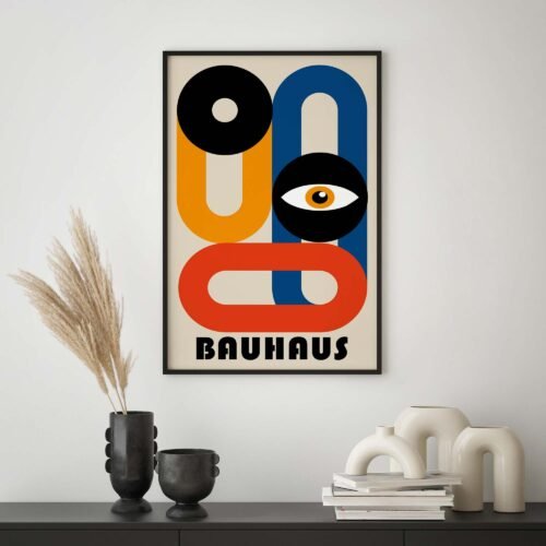 Bauhaus Modernist Poster Prints | Abstract Geometric Face with Eye | Colourful Modernist Wall Art for Home or Office Decor