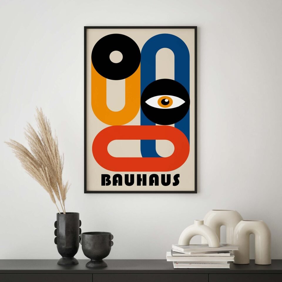 Bauhaus Modernist Poster Prints | Abstract Geometric Face with Eye | Colourful Modernist Wall Art for Home or Office Decor