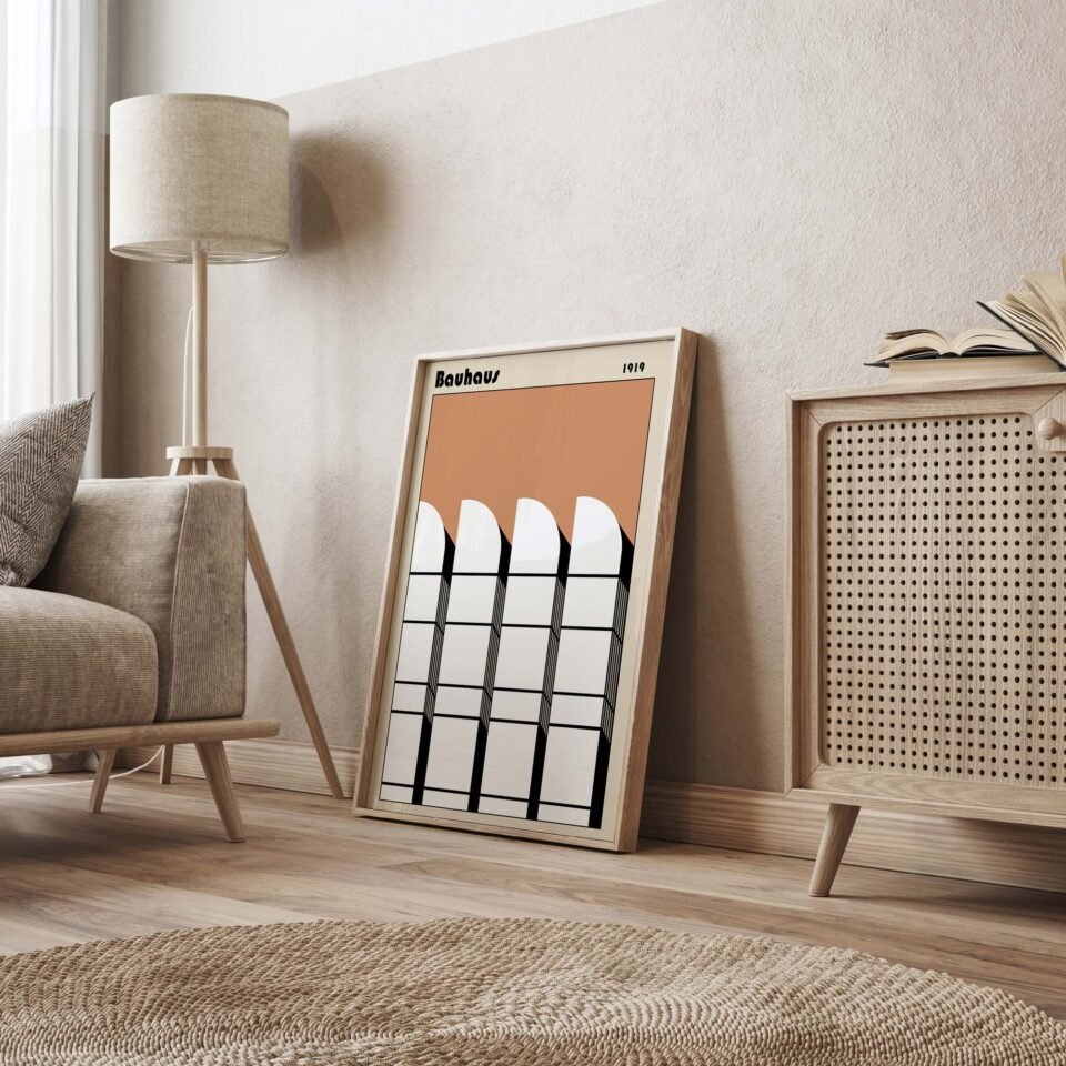 Bauhaus Arch Poster Prints | Minimalist Geometric Wall Art Prints| Mid-Century Modern Design | Brown and White Wall Decor
