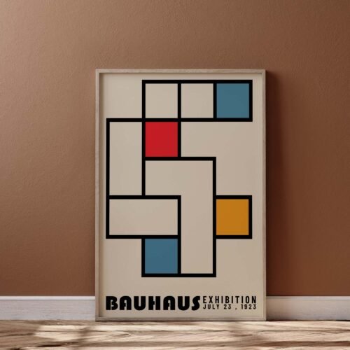 Bauhaus Exhibition Poster Prints | Abstract Geometric Wall Art Prints | Mid-Century Modern Design | Red, Blue & Orange Decor