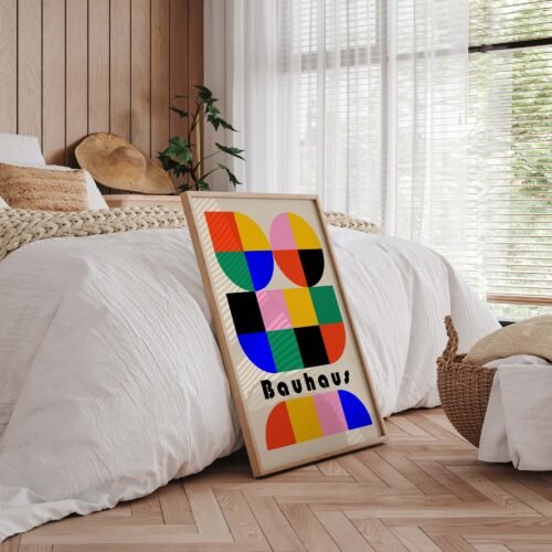 Colourful Bauhaus Poster Prints | Geometric Abstract Shapes & Circles | Modern Minimalist Wall Art for Living Room