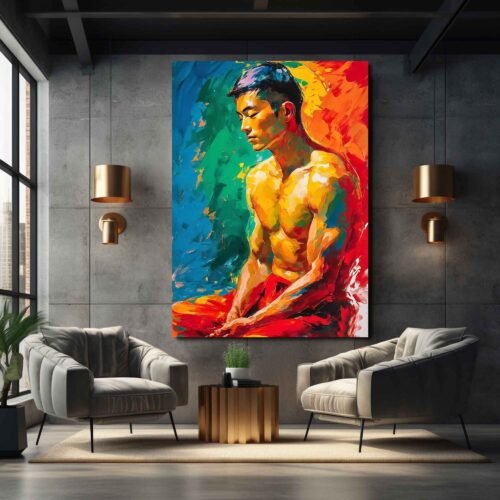 Inner Calm - Abstract Art Meditative Man Canvas Prints | Colourful Contemporary Figurative Art | Modern Statement Wall Decor