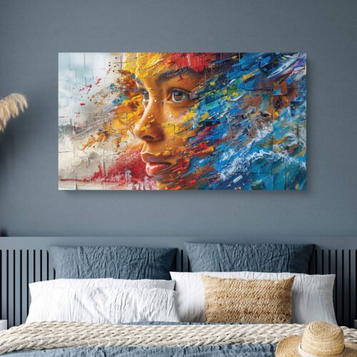 Abstract Woman Face Canvas Print - Colourful Splatter Art Modern Wall Decor