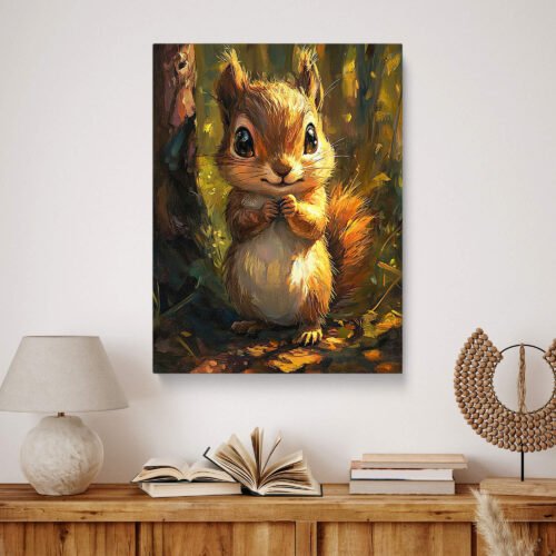Cute Baby Squirrel Canvas Print - Adorable Forest Animal Wall Art Decor