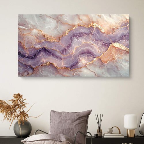 Lilac Marble - Canvas Print, Violet Agate Abstract Art, Luxury Mineral Wall Decor, Onyx Look Wall Art